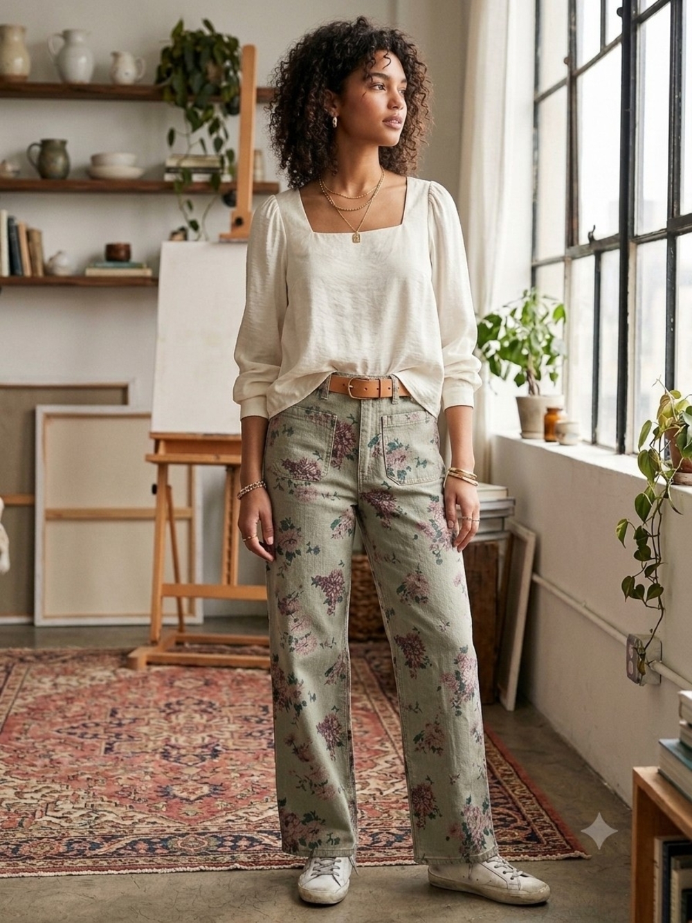 Universal Thread Sage Floral Straight-Leg Jeans